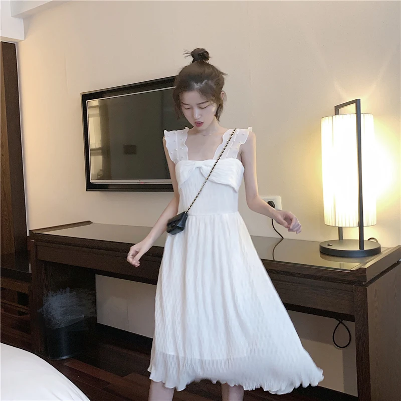 

sweet spaghetti strap off shoulder new summer Backless knee-length dress Women's Clothing high quality fashion Trend vestidos