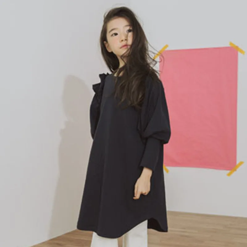 School Clothing Autumn Teens Kids Dress For Girls Lantern Sleeve Girl Children Purple Black Sweatshirts | Детская одежда и обувь