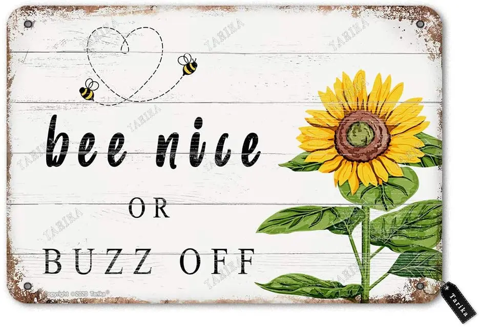 

Bee Nice Or Buzz Off 20X30 cm Tin Vintage Look Decoration Art Sign for Home Room Farmhouse Garden Outdoor Yard Funny Wall Decor