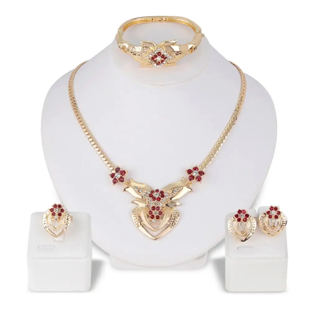 

Women's Wedding Flower Rhinestone Ring Earrings Necklace Bracelet Jewelry Set Christmas Present