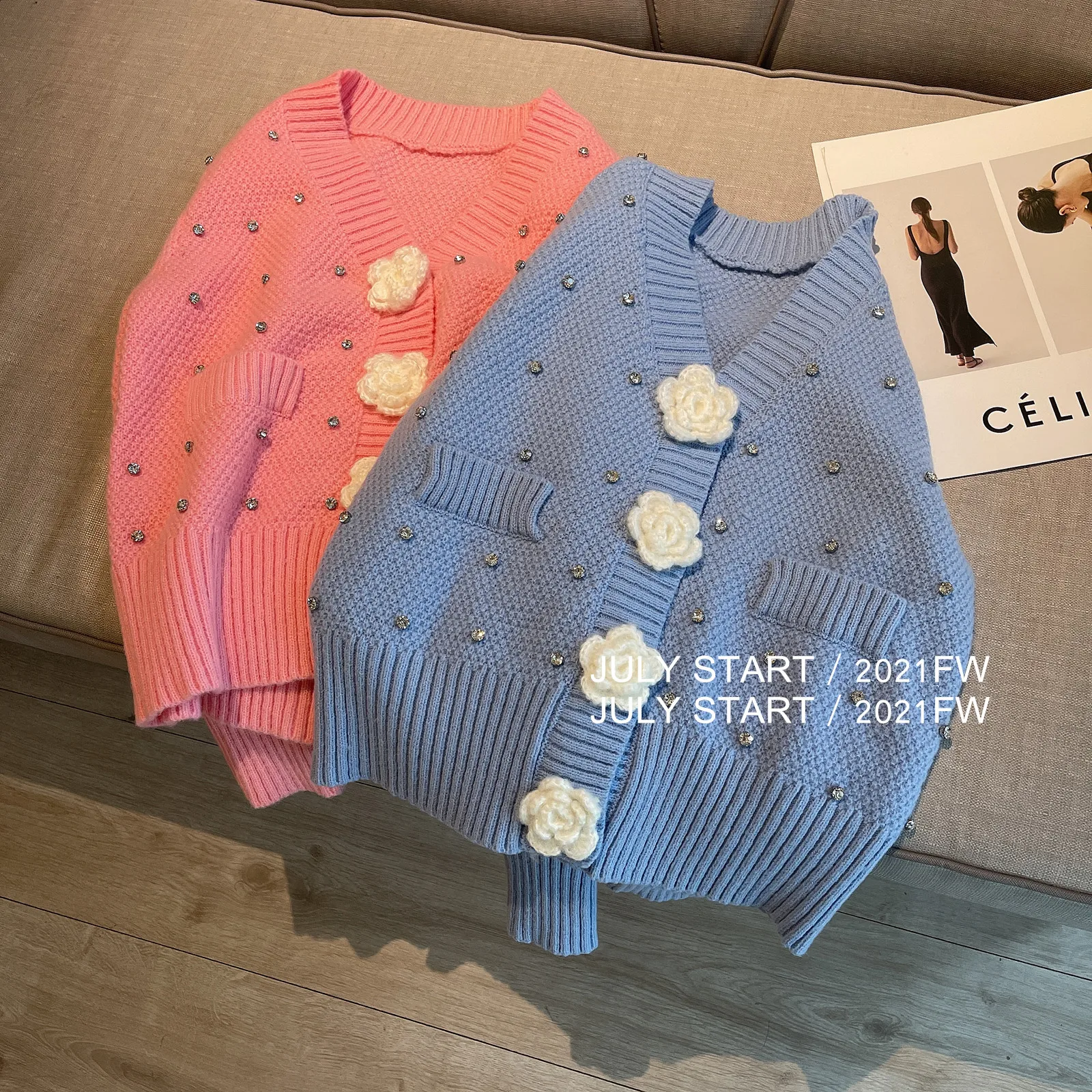 

Женский трикотажный кардиган, винтажный кардиган с длинными рукавами и V-образным вырезом, с цветочным принтом