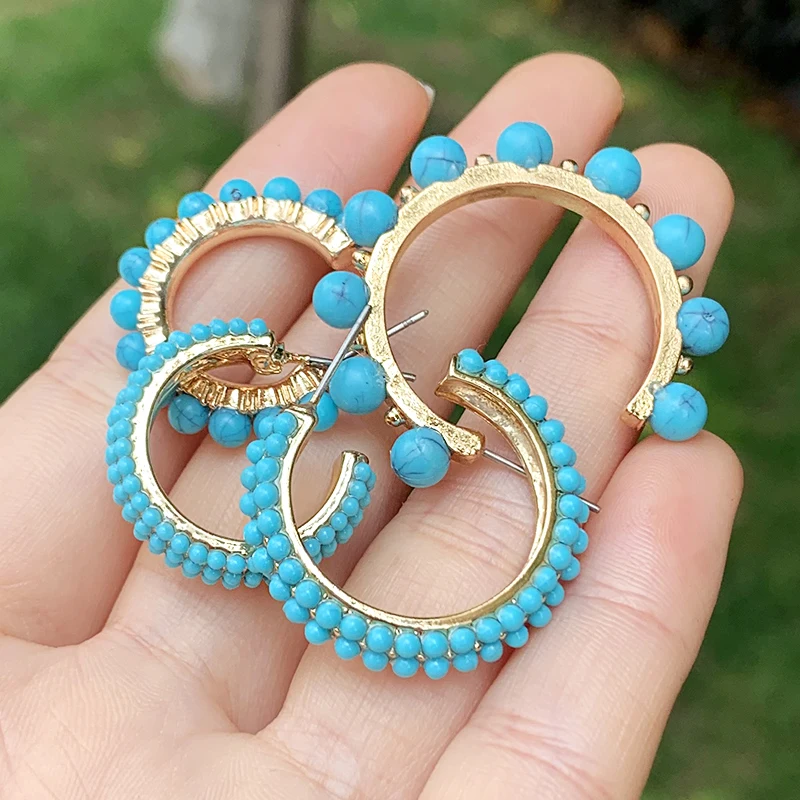 Женские винтажные серьги с акриловыми бусинами Коми богемные в форме C бирюзой