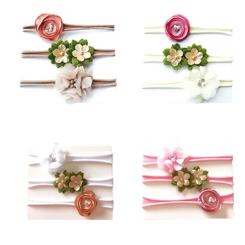 3 шт./компл. лента с искусственным жемчугом Кружевная повязка на голову цветами