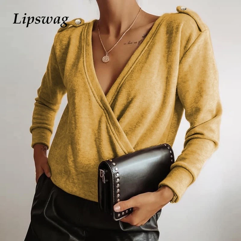 

Elegant Solid Women Blouse Shirt 2020 Autumn Casual Button V Neck Pullover Tops Fashion Vintage Female Long Sleeve Blouses Blusa