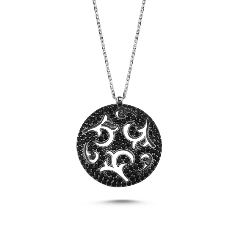 

Silverlina Silver Round Openwork Pattern Black Zircon Stone Ghost Pendant