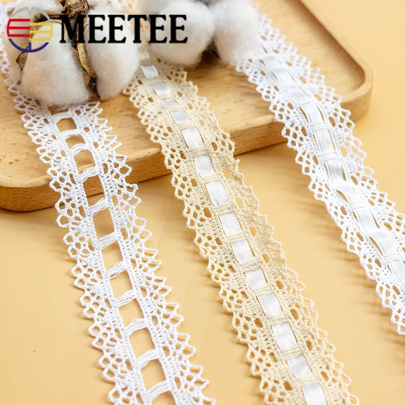 

Meetee 5yards 35mm Cotton Polyester Lace Trims High Quality Embroidered Ribbon Fabric DIY Clothing Decoration Sewing Accessories