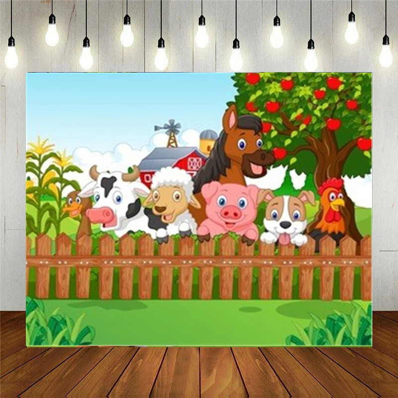 

Nitree Photo Studio Props Vinyl Photography Backdrop For Kids Birthday Party Cartoon Collection Farm Animals Behind The Fence