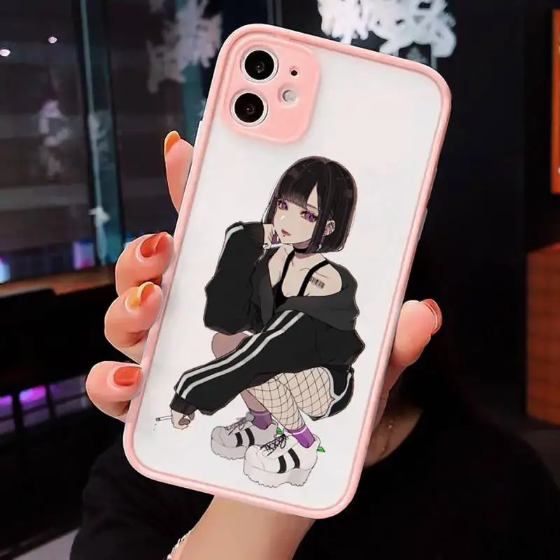 

Sexy temptation Amine woman girl Pink Phone Cases Matte Transparent for iPhone 7 8 11 12 s mini pro X XS XR MAX Plus cover funda
