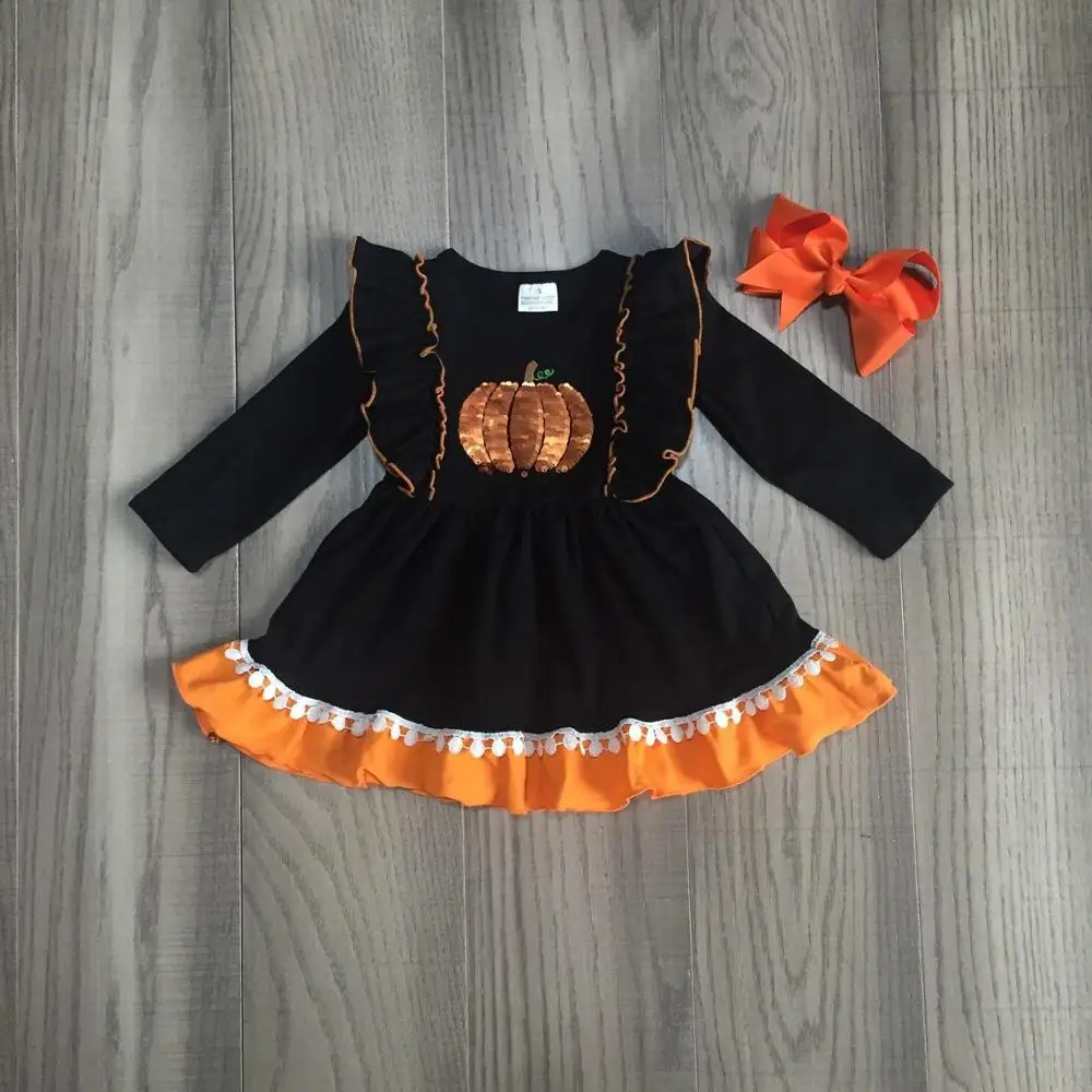 Осенне зимнее платье на День Благодарения Цвет черный оранжевый детская одежда