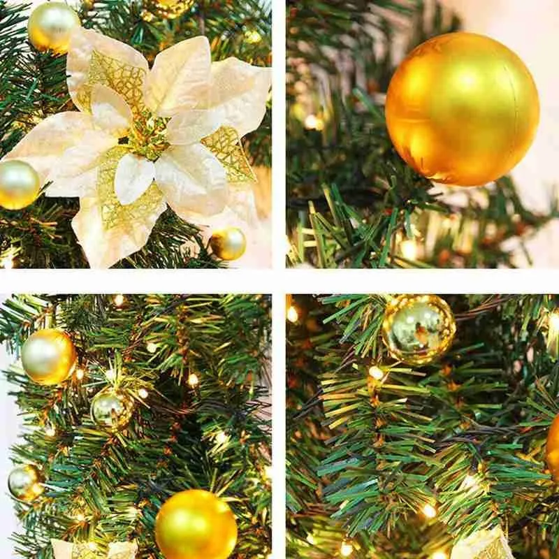 

Artificial Rattan Garland Banner With LED Lighting Hanging Decorations Simulation Green Rattan Christmas Ornaments PVC 2.7M