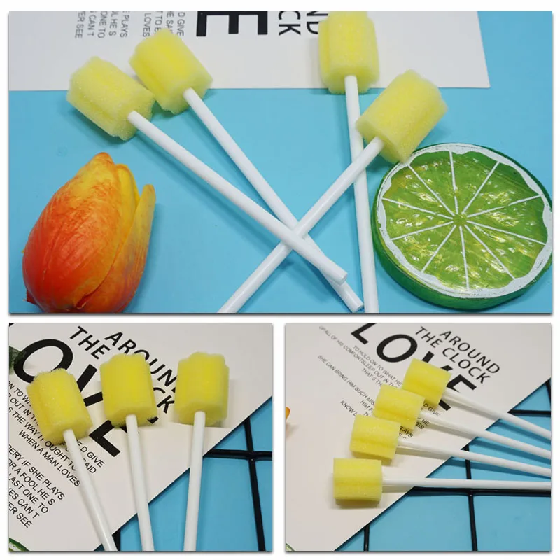 100pcs Munkcare Disposable Oral Care Swab Baby Cleaning Sponge Stick Yellow Plum Shape Brush | Красота и здоровье