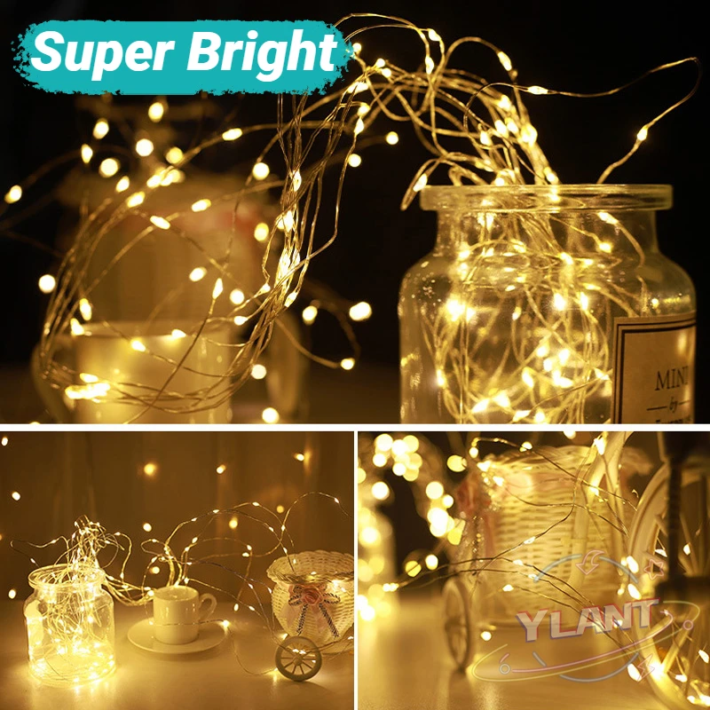 

YLANT Christmas Tree Wedding Curtain Party Decoration Holiday lighting LED String light Silver Wire Fairy Garland Home