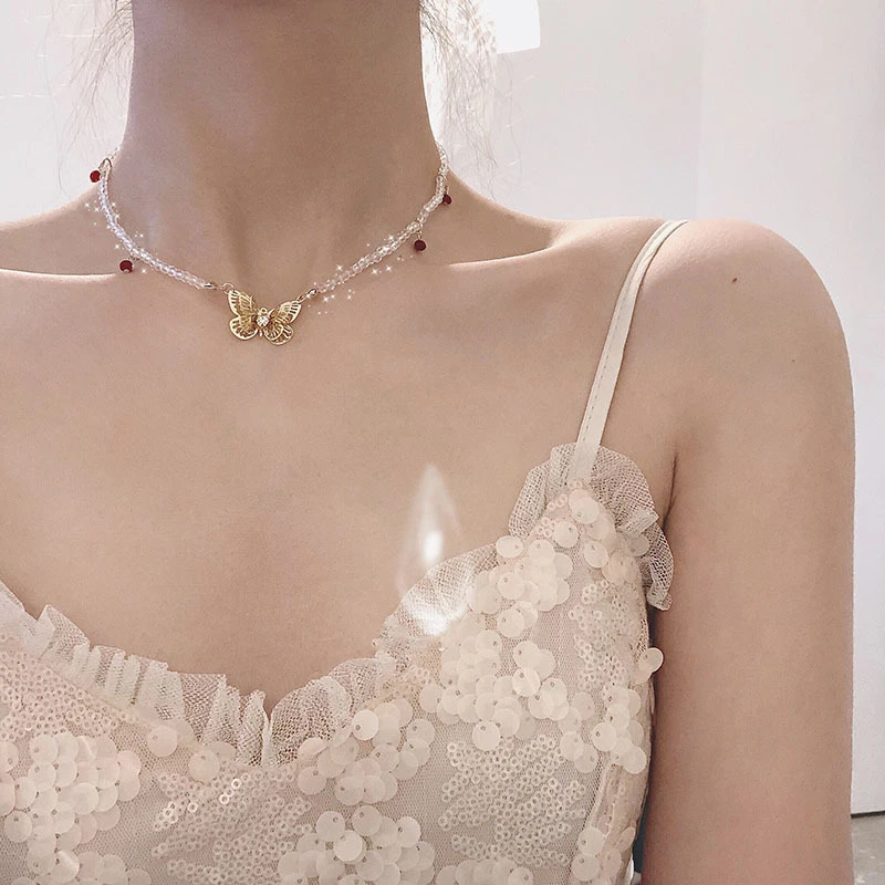 Женское ожерелье с подвеской-бабочкой Kpop на цепочке Ювелирное Украшение в