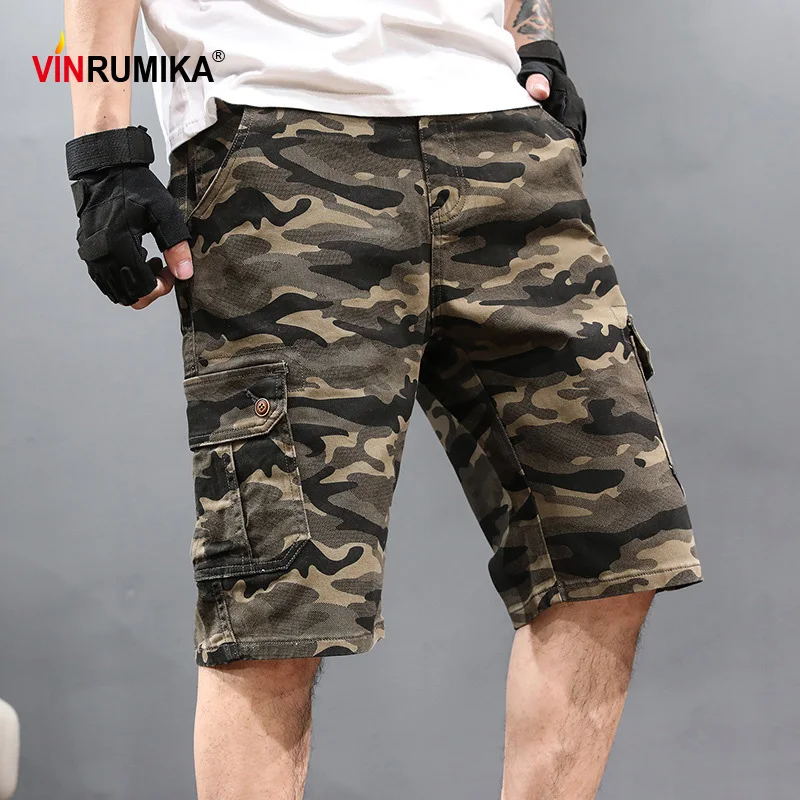 Летние мужские камуфляжные хлопковые шорты карго с несколькими карманами
