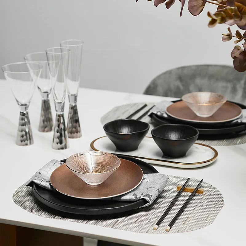 

Модель стеклянной посуды в западном стиле матовый прямоугольный диск керамическая посуда набор столовых приборов коврик для тарелок