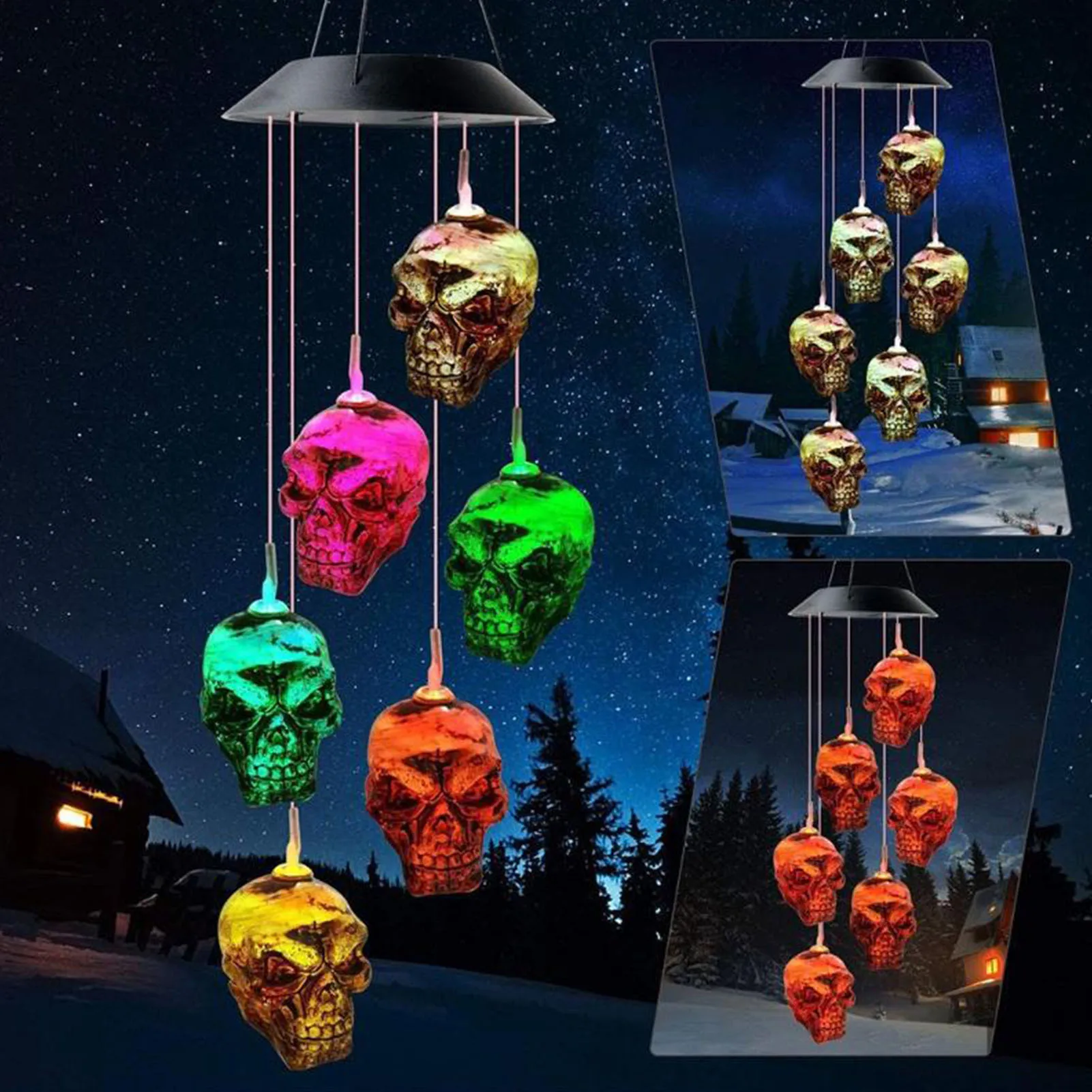 

Удивительный Солнечный череп ветряной колокольчик светодиодный светильник Хэллоуин скелет голова колокольчика украшение светодиодный св...
