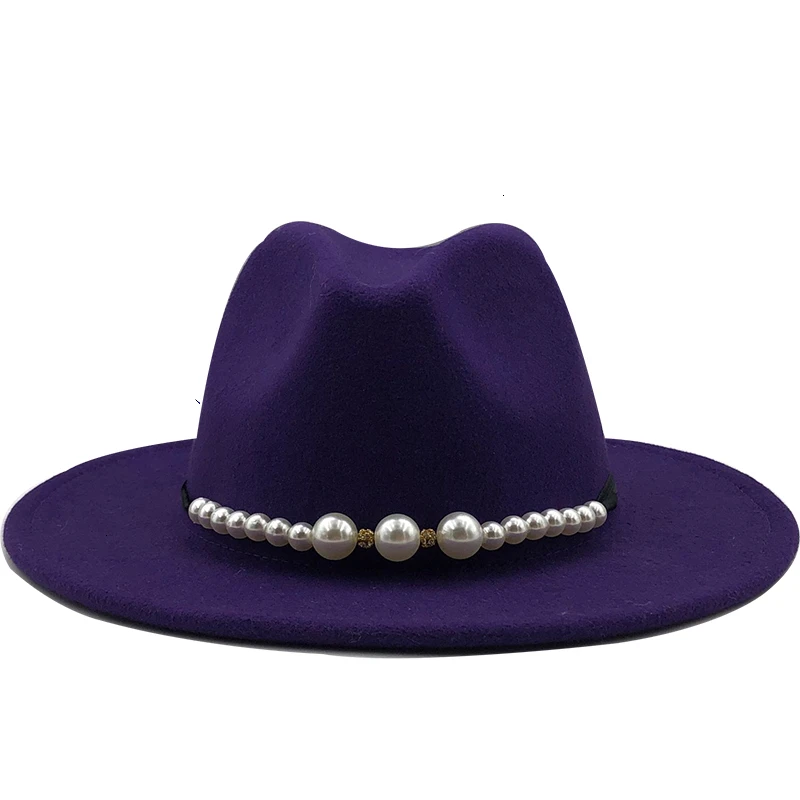 Шляпа Женская шерстяная с Жемчужной Лентой элегантная Панама джентльмена