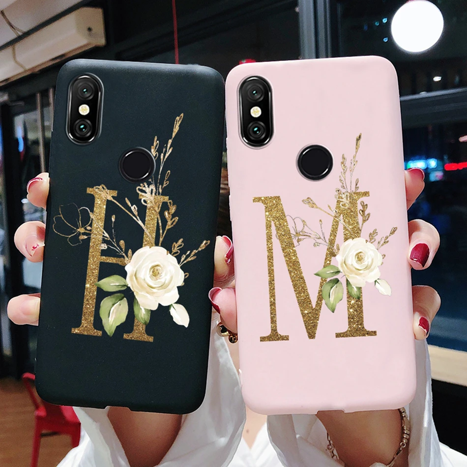 

Black Pink Flower Alphabet Letters Case For Xiaomi Mi A2 Lite A1 A2 A3 5X 6X Mia3 Mia1 Mia2 CC9e TPU Phone Back Coque Cover Case