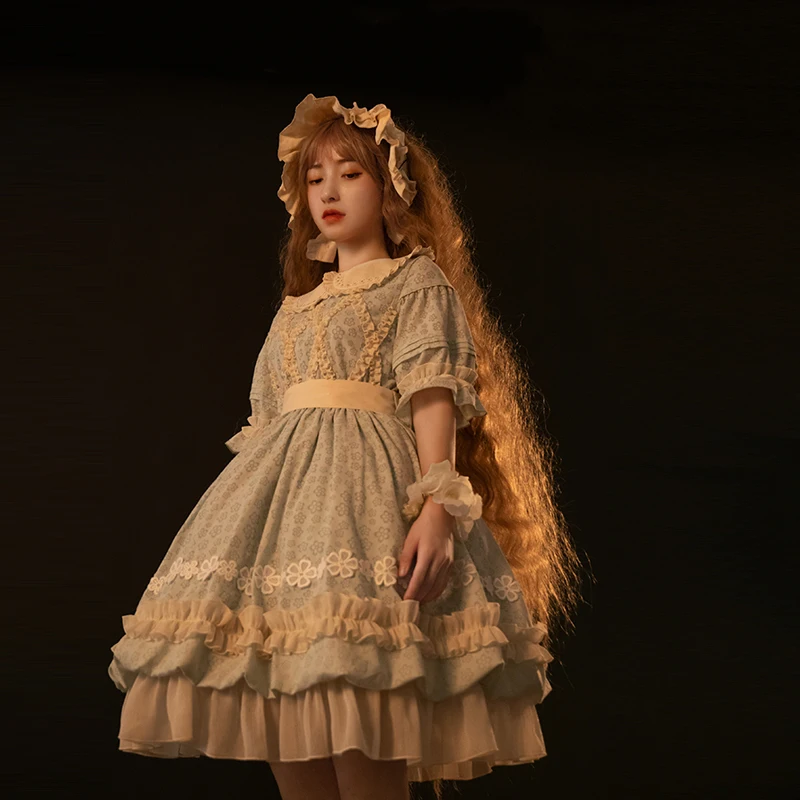 Элегантное платье принцессы Лолиты винтажное кружевное с бантом воротником