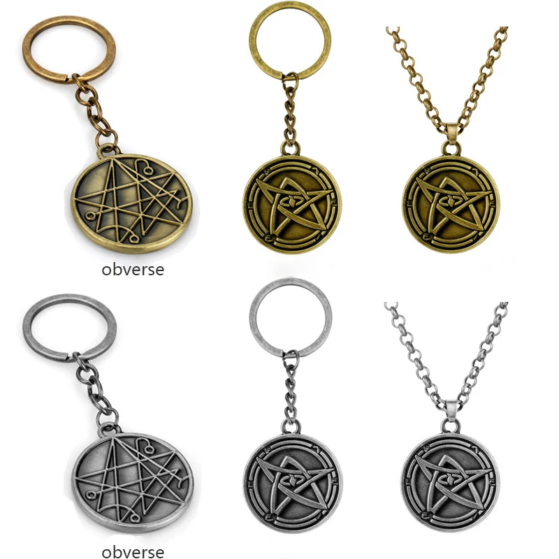 Vintage Howard Phillips Lovecraft Cthulhu Mythos Pendant Key Rings Medieval Signet Runes Gate Necklace Metal Car Key Chain Gifts