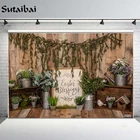 Фон для фотосъемки новорожденных с изображением весенних зеленых растений деревенских благословений