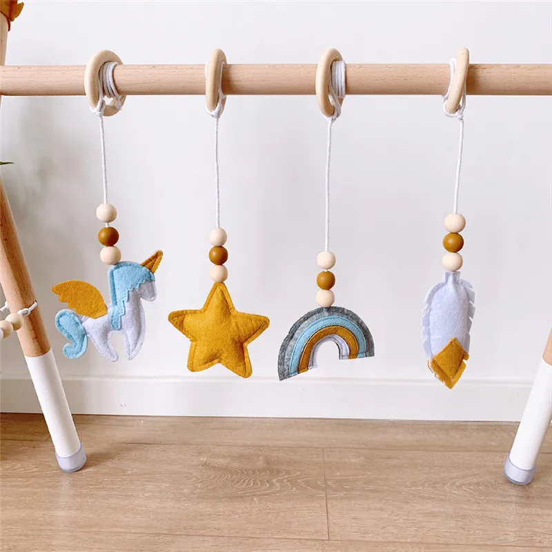 Hot Baby Gym Play Nursery Sensory Ring-pull Toys Kids Room Decoration Ornament Accessories Wooden Fitness Rack Hanging Decor