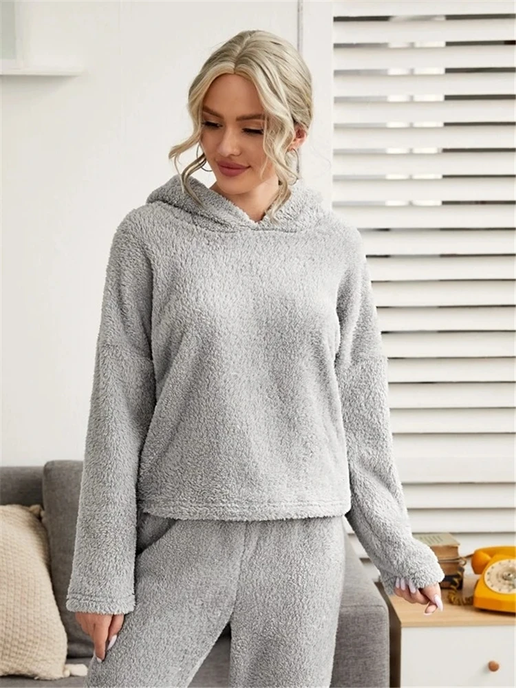 

Kawaii Pajama Set Women Long Sleeve Sleepwear Embroidery Letter Trousers Home Suit Hooded Harajuku Cat Ear Cute Pajama Pants Set