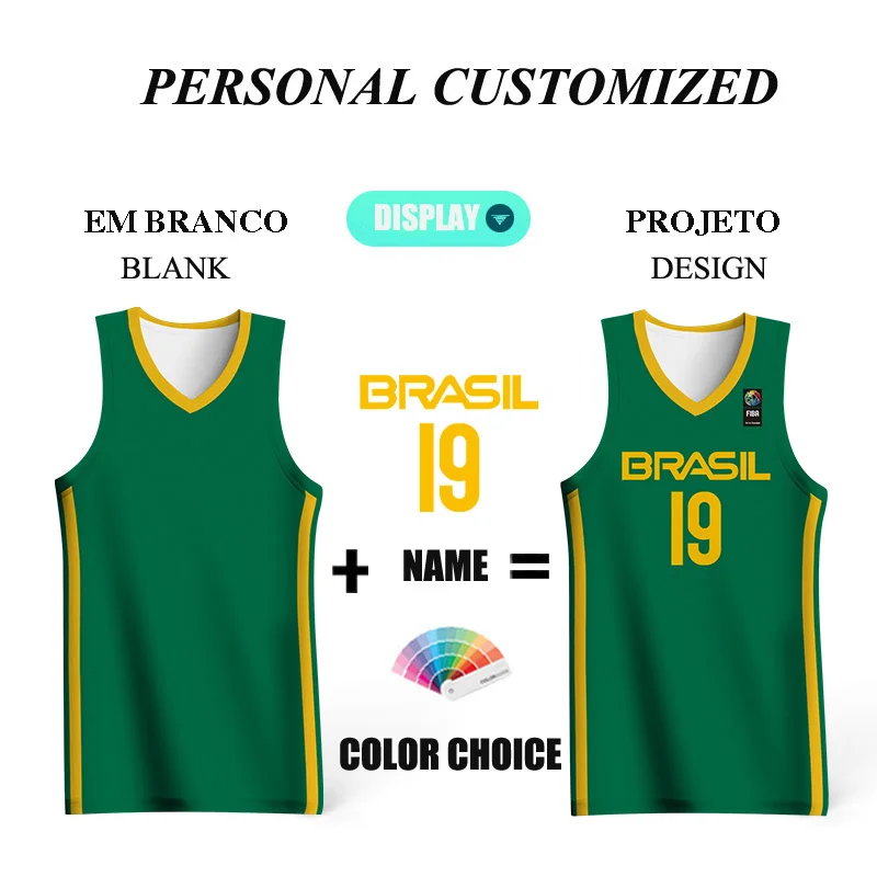 

Basketball Jerseys For Men Sportwear Full Sublimation Brazil Letter Prints Team Name Logo Sports Training Quickly Dry Tracksuits