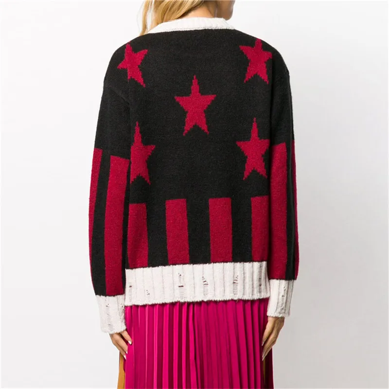 Женский вязаный свитер со звездами свободный трикотажный джемпер с длинным