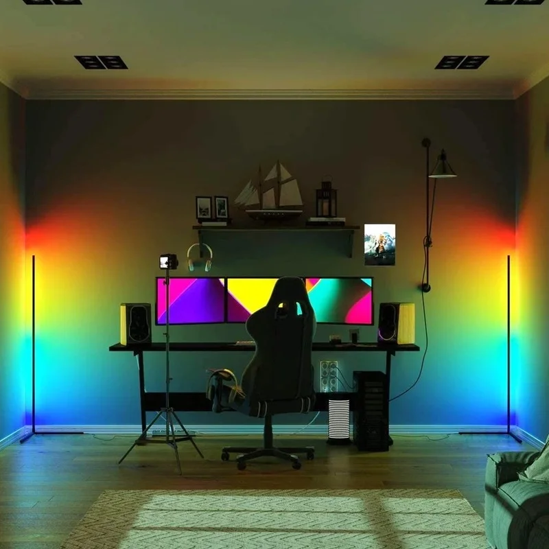 

Bluetooth LED Corner RGB Floor Lamp Smart Remote Control Dimming Standing Lamp for Modern Office Bedroom Decoration Warm Light