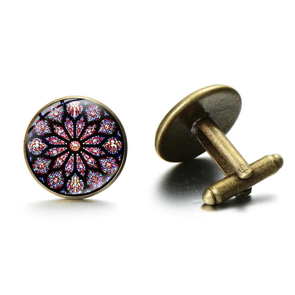 SONGDA Роза окна цветное изображение стеклянные запонки кабошон Notre Dame De Paris сувенир