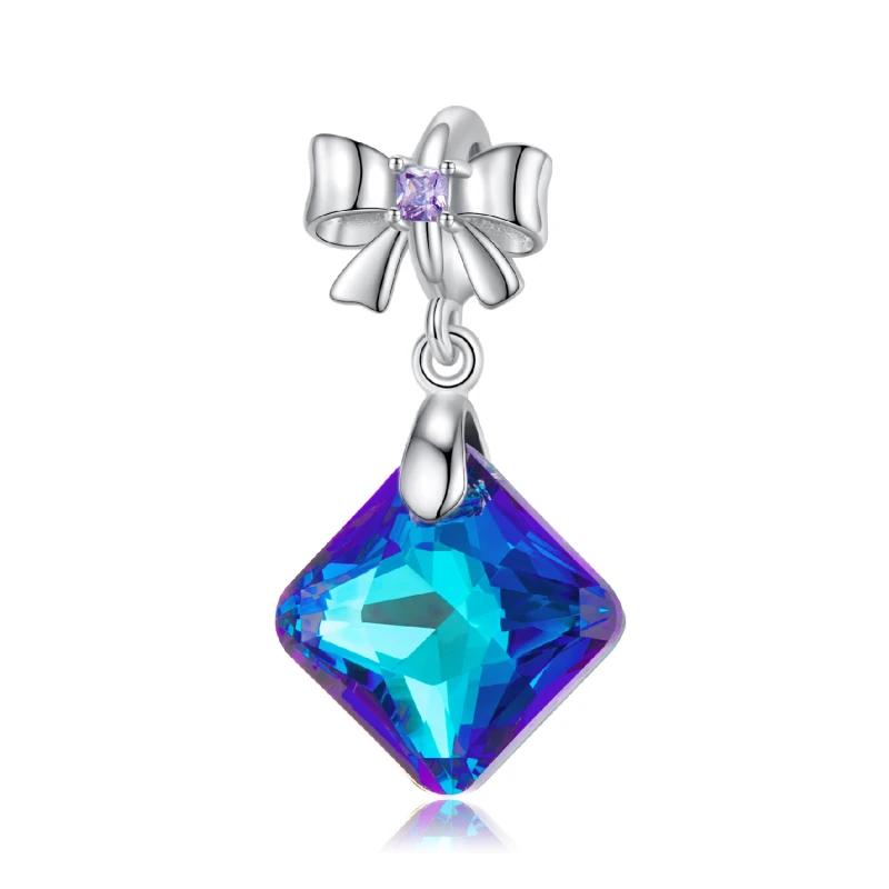 

AIE Fashion Crystal Pendant for Neckalce DIY 925 Sterling Silver Bow Blue Crystal Fine Charm Fit Bracelet Women Jewelry Gift