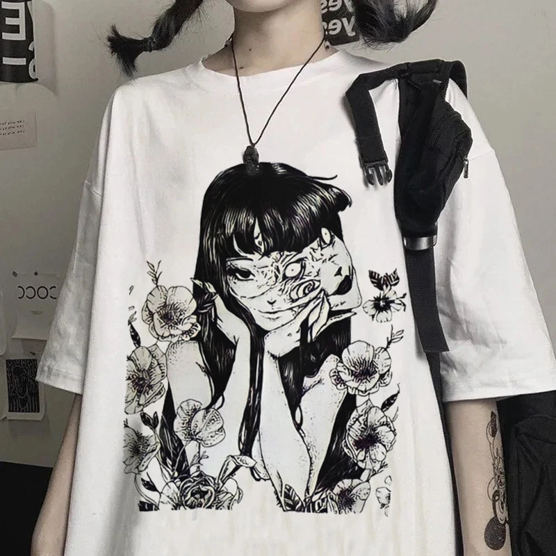 

Horror comics Harajuku T-shirt Horror Comics Gothic cartoon anime print Punk Japanese T Shirts Top Vogue Unisex Vintage Style