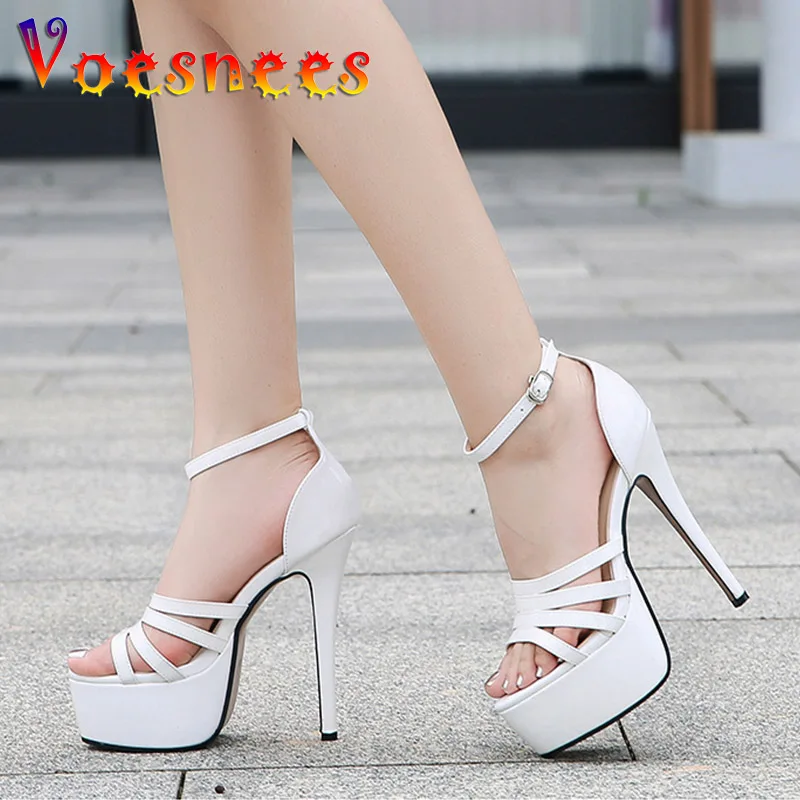 

High Platform Gladiator Women Sandal Summer Narrow Band Hollow Out Shoes 2021 New 14CM Buckle Strap Thin Heels Sandalias Size 43