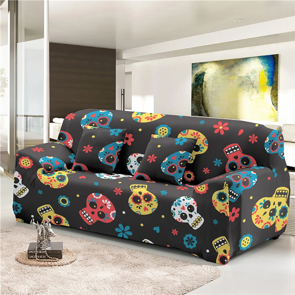 

2021 Skull Flower Sofa Cover Stretch Furniture Covers Elastic Sofa Covers For living Room Slipcovers Armchairs Couch Covers