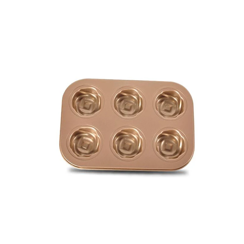 6 Cup Rose Fower Shape Baking Tray Muffin Cake Mold Oven Home Garden Kitchen Dining Carbon Steel Bake Ware |