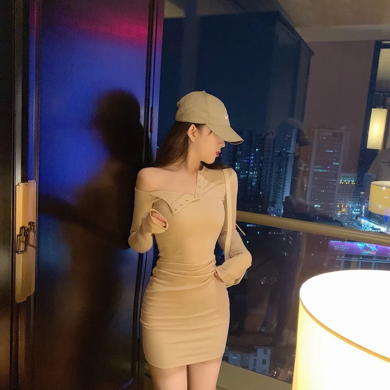 

GOOHOJIO 2020 New Summer Tight V-Neck Club Party Dresses Female Temperament Hip Ladies Dress Sexy Long Sleeve Short Women Dress