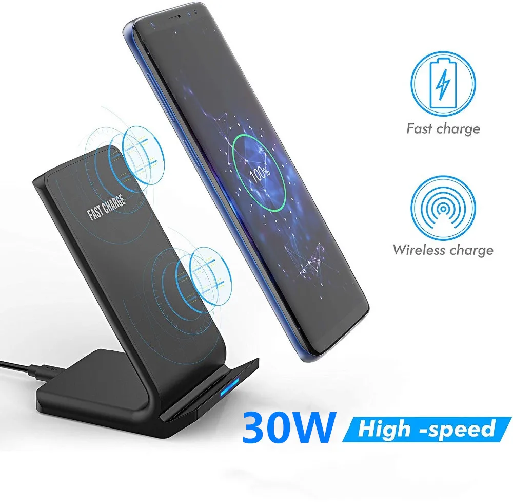 fdgao 30w qi fast wireless charger induction charging stand for samsung s10 s20 s21 dock for iphone 13 12 11 pro xs max xr x 8 free global shipping