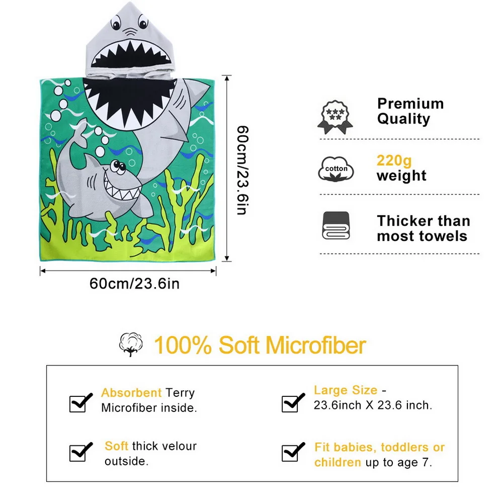 Детское пляжное банное полотенце с капюшоном для малышей мультяшное мягкое