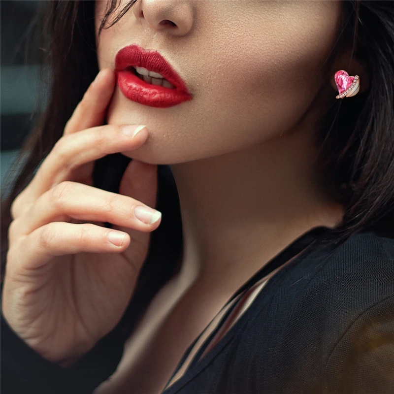Cdyle, женские золотые серьги, украшенные розовыми кристаллами от Swarovski, ангел, красивые серьги-гвоздики, ювелирные изделия на День святого Валентина, подарки для любви