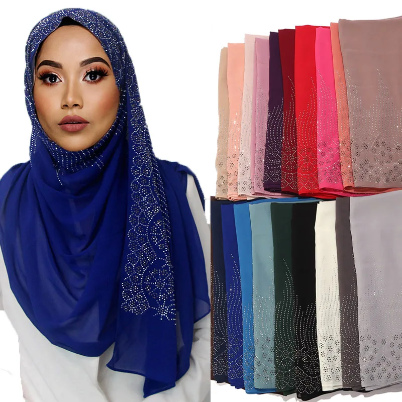 Популярный шарф Diaomd снег и волна простой шифоновый с бусинами мусульманские