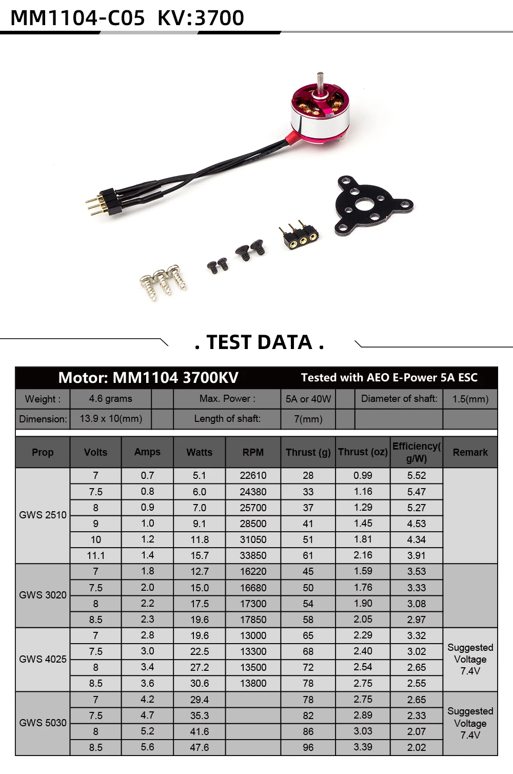 AEORC бесщеточный двигатель C05M 1104 3700KV 1,5 мм вал бесщеточный двигатель для RC самолета мультикоптера