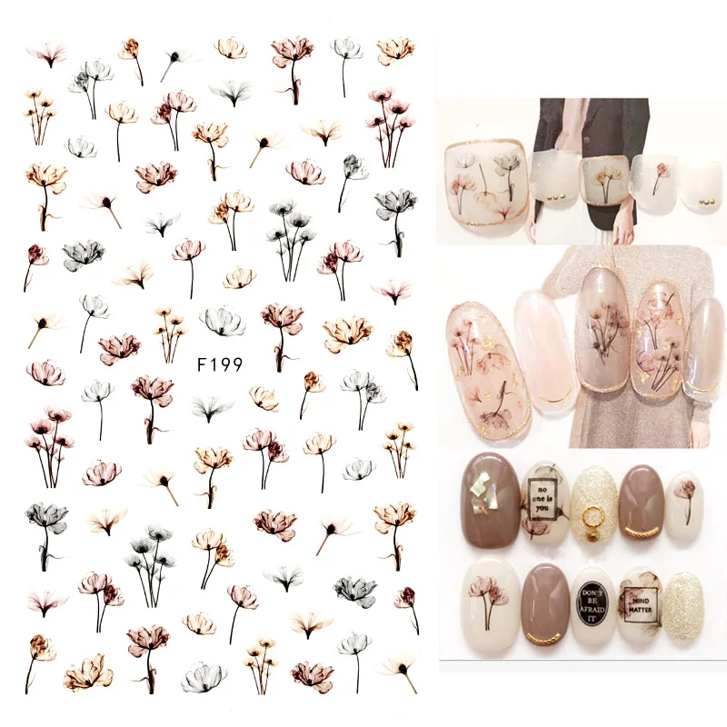

3D Flower Nail Stickers Women Face Sketch Abstract Butterfly Image Sexy Girl Nail Art Decor Sliders Manicure Stickers for Nails