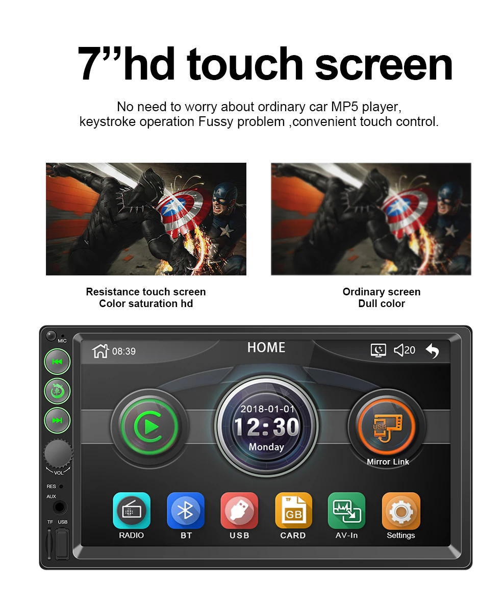 Автомобильный радиоприемник MP5 плеер 2Din 7061 MirrorLink USB 7 ''сенсорный экран