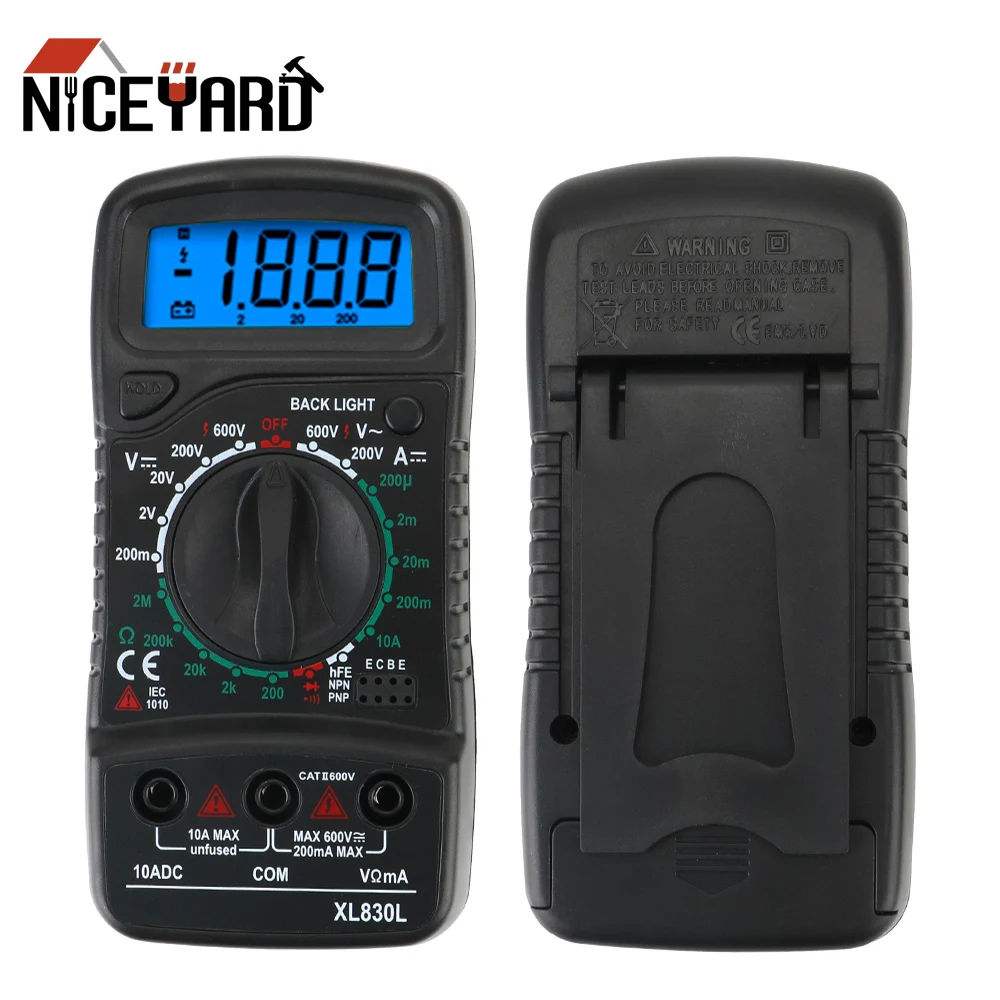 

NICEYARD Handheld Digital Multimeter Ohmmeter Volt Tester AC/DC Ammeter Voltmeter Ohm Voltage Tester Meter LCD Multimeter XL830L