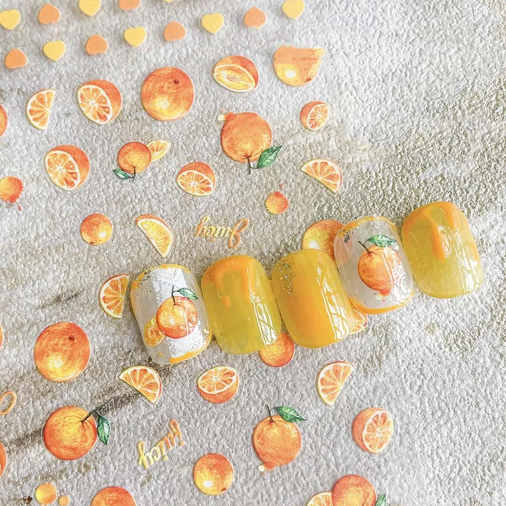

Наклейка для ногтей 5D с тиснением, милый персик, наклейка для ногтей, фрукты, вишня, оранжевый узор, водостойкая наклейка для ногтей, украшен...