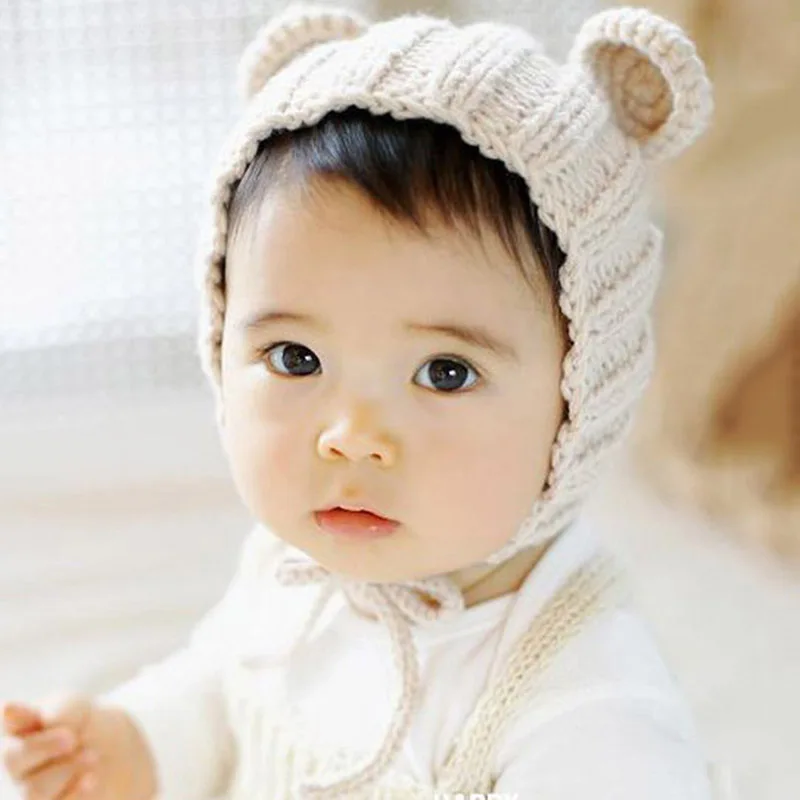 style 3 beige Каваи медведь уха новорожденного ребенка шапка плюшевые толстые зимние теплые детские шапка Девочки Мальчики Шапочка Капот милые дети шляпа с ушками теплые - Цвет: style 3 beige