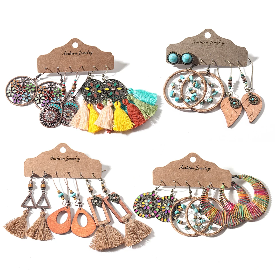Несколько женских богемных этнических винтажных кисточек воды Круглые висячие