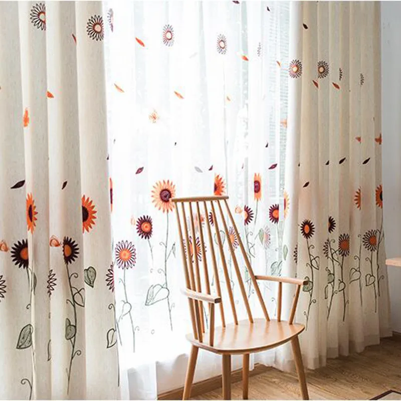 Пасторальные шторы с оранжевым подсолнухом Затемненные занавески для детей и