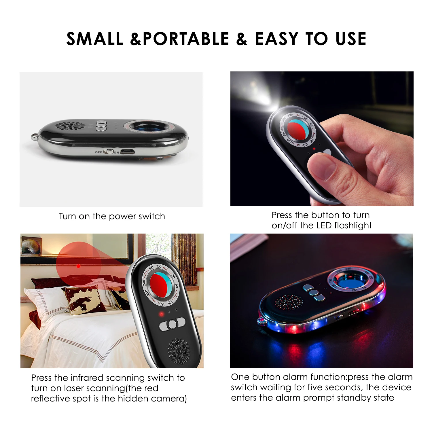 

K98 Camera Finder Vibration Alarm Portable Shock Sensor Anti Spy Detector Wireless CAM Lens Hidden Devices with Warning Alarm